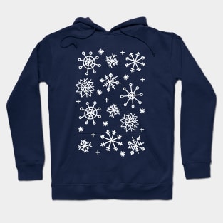 White Doodle Snowflake Pattern on a Light Blue Background, made by EndlessEmporium Hoodie